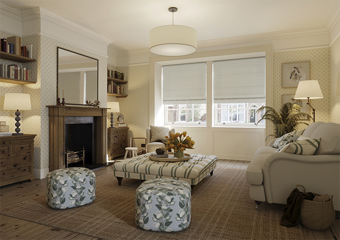 Trellis Prints, Scallop and Bud Raffs Blue - Roman Blind - Image 6